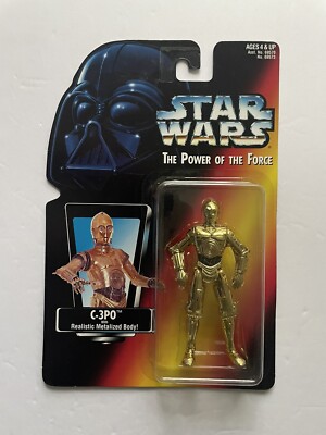 Star Wars POTF2 C-3PO Realistic Metal Body Kenner 1995 Orange Card Vtg MOC 