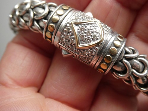 John Hardy Sterling 925 & 18K Yellow Gold Naga Dot Diamond Bracelet Size 7 - Picture 6 of 13