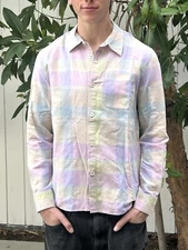 A.P.C. Rue Madame Paris Sz M Pastel Cotton Linen Button Up Shirt