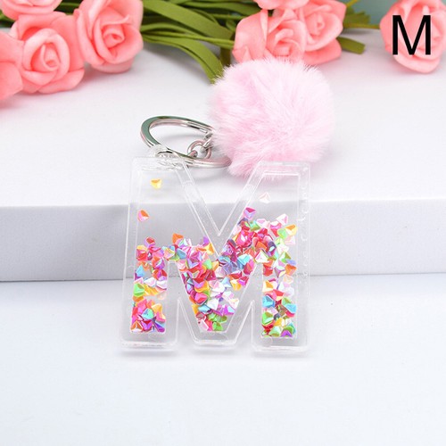 Ciondolo borsa rosa pelliccia sintetica pompom portachiavi A-Z 26 lettere inglesi portachiavi charm - Foto 25 di 38