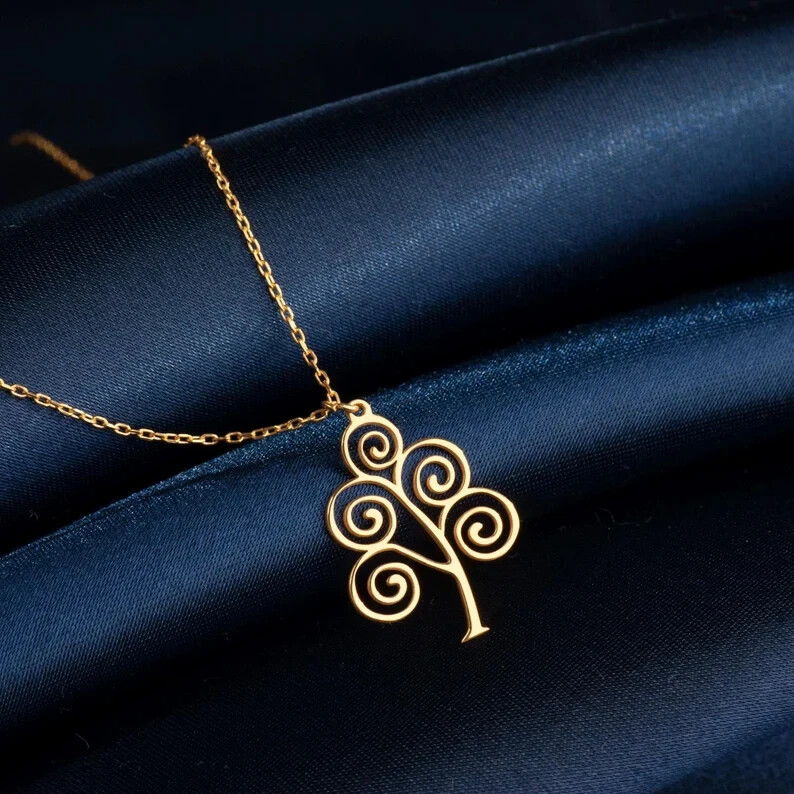 14k Yellow Gold Plated Dainty Spiral Tree Necklace Gift For Christmas - Product main view