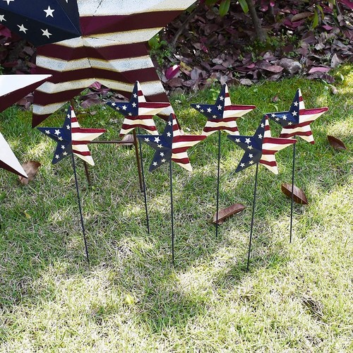 6set 4th of July Metal Barn Star Yard Sign Outdoor Lawn Decor, Patriotic US Flag - Picture 2 of 7