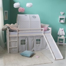 Lit mezzanine superposé d'enfant 90x200 bois blanc tunnel toboggan Homestyle4u