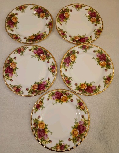 Vintage Royal Albert Old County Roses Brotteller 5er Set geriffelt Goldrand - Bild 2 von 8