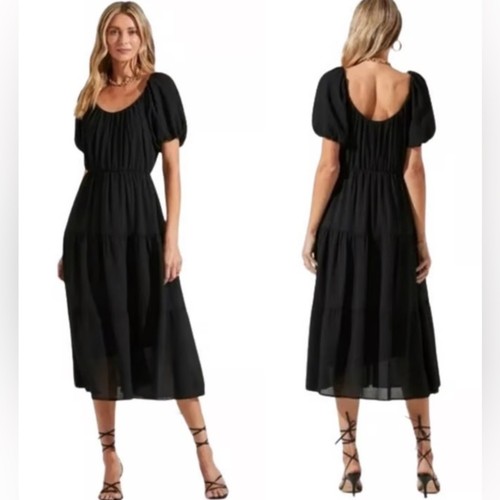 Robe midi noire à volants manches bouffantes Astr The Label neuve avec étiquette taille M - Photo 2 sur 9