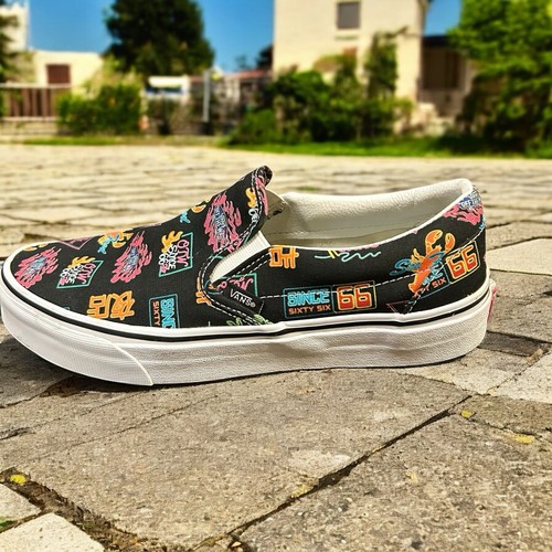 Vans Classic Slip On Neon Market Herren Größe 10 Skateschuhe Schwarz Turnschuhe - Bild 5 von 11