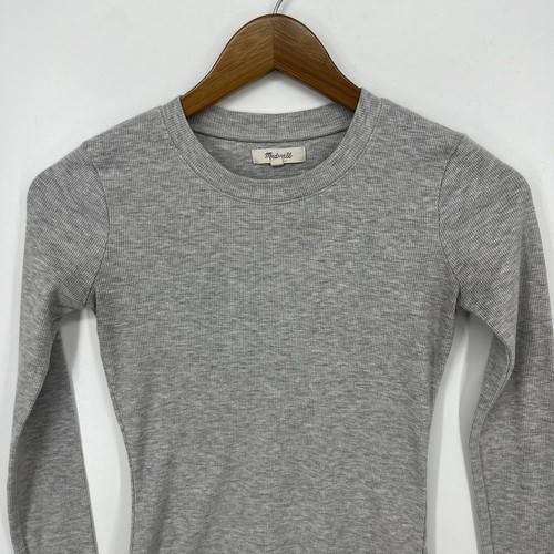 Madewell Long Sleeve T-Shirt Women's Size 2XS Gray Ribbed Lightweight Crew Neck - Picture 2 of 8