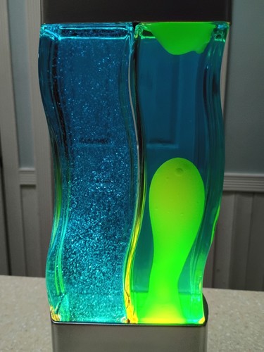 RARE Vintage Dual Lava Lamp Glitter Light Side Wavy curvy Twin Blue Green Silver - Picture 2 of 18