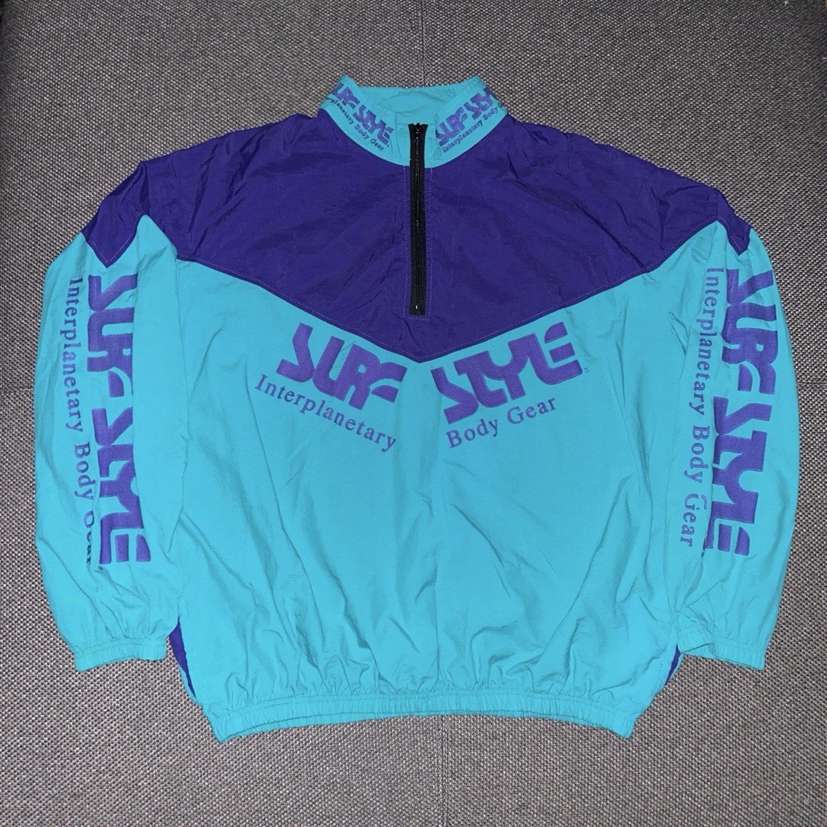 Rare Vintage 90s Surf Style Aqua Berry Full Zip Windbreaker Bomber