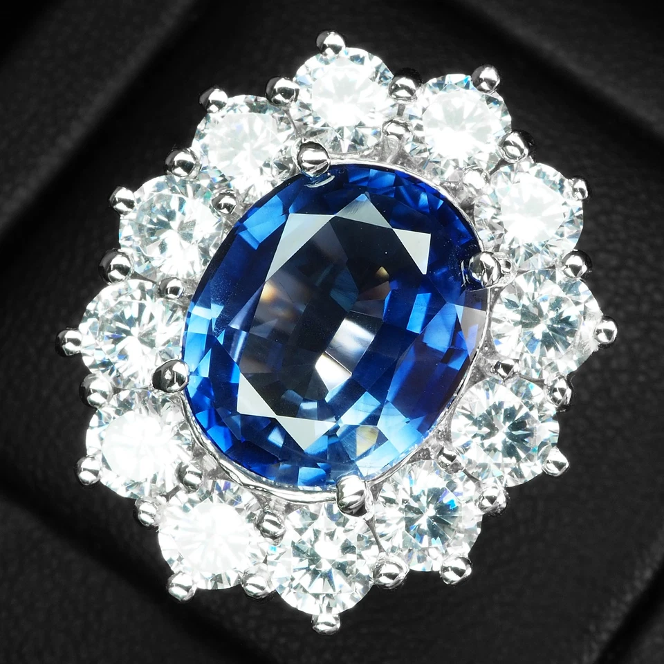 Inestimables bagues halo faites à la main en argent sterling 925 saphir bleu ... - Photo 1/4
