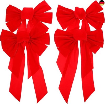 4 Stück Weihnachten Red Velvet Bow Decor Baum Bowknot Decor Lint Bowknot 