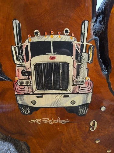 Vintage Peterbilt Clock 1980 Custom Wood Live Edge Signed By Artist 2x2ft - Picture 3 of 10