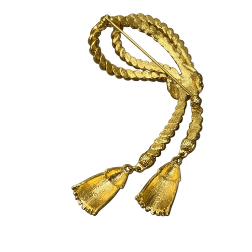 Rope Lasso With Tassel Dangles Vintage Gold Tone Brooch Pin - Picture 6 of 6