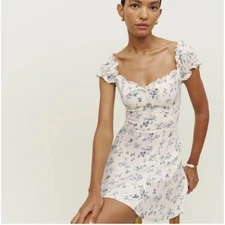 Reformation Pacey Dress Lula Print White Mini Blue Floral Sundress Sz 8