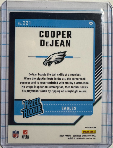 2024 Panini Donruss Optic - Rated Rookie Cooper DeJean #221 Holo Prizm (RC) - Picture 2 of 3