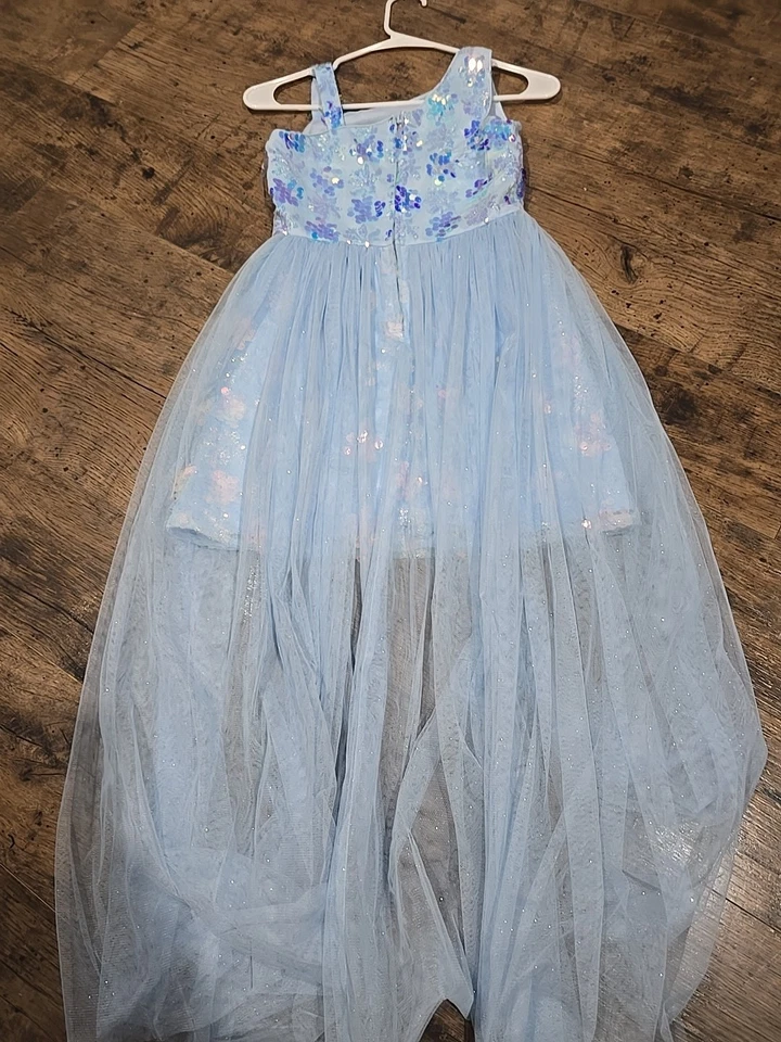 Rare Editions Girls Formal Dress Sz 10 Light Blue Sequin Sleeveless Tulle - Image 3 of 4