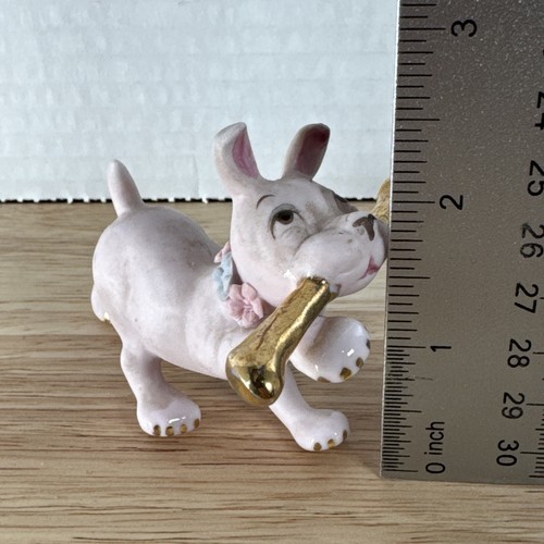 Lauflernwagen Hagen Renaker Roségold Biskuit Hund mit Goldknochen Keramik Vintage - Bild 2 von 6