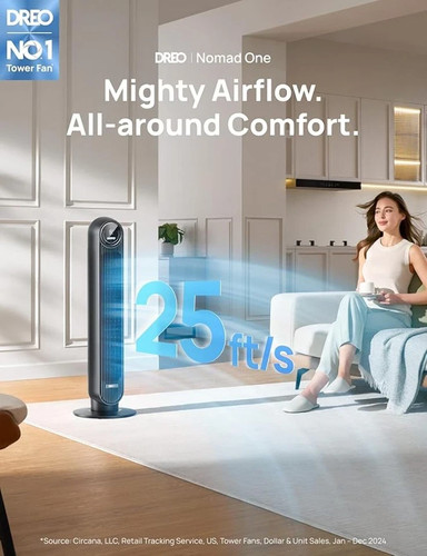 Dreo Tower Fan for Bedroom, 25ft/s Velocity Quiet Floor Fan, 90° Oscillating Fan - Picture 2 of 8