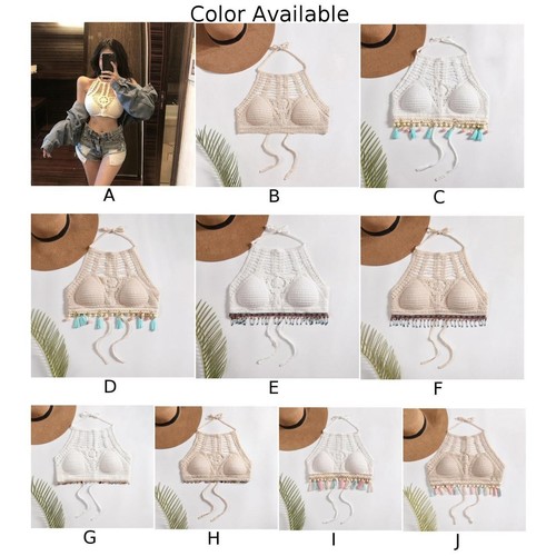 90%Cotton 10%Spandex Backless Knitted Vest Bohemia Crop Top Color Options A-J - Picture 5 of 46
