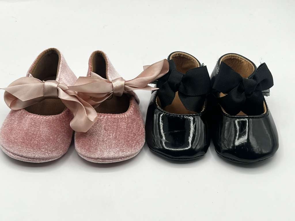 Bundle Size 1 | Pink Velvet & Black Patent Bow Flats