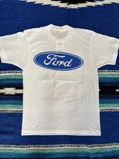 VINTAGE Ford Shirt Mens Medium White Blue Oval Logo 50/50 Screen Stars Tee 80s