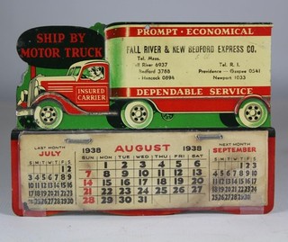 1938 Advertising Truck Line Tin Desk Top Calender Fall River New Bedford Express