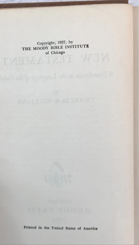 The New Testament Translation In The Language of The People C Williams 1952 HC - Imagen 3 de 4