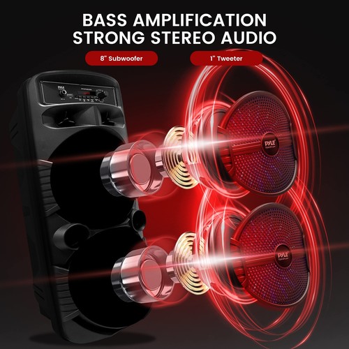 Pyle Bluetooth tragbarer Lautsprecher Party Audio 600 W wiederaufladbar mit Lichtern schwarz - Bild 7 von 7