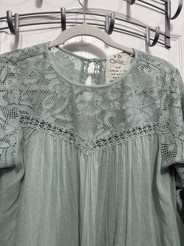 Top Free People FP One Peasant para mujer S espalda abierta espuma de mar encaje verde hada boho - Imagen 3 de 23