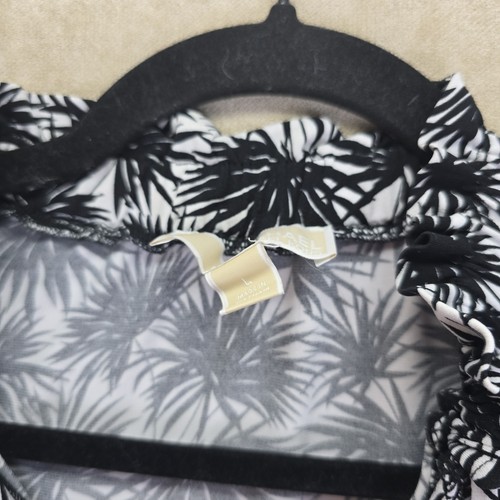 Michael Kors Damen Bluse schwarz-weiß ärmellos Rüschen V-Ausschnitt zum Binden Größe L - Bild 8 von 17