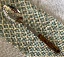 Vintage Robinson Stainless 12.25" Straining Spoon w/Wood Handle 19 Drain Holes