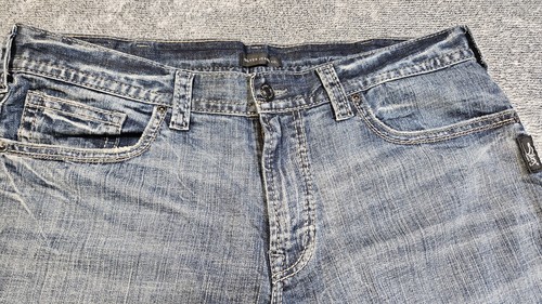 Silver Jeans Gordie Mens 36x32 Blue Denim Jeans Thick Stitch Straight Leg READ - Picture 2 of 13