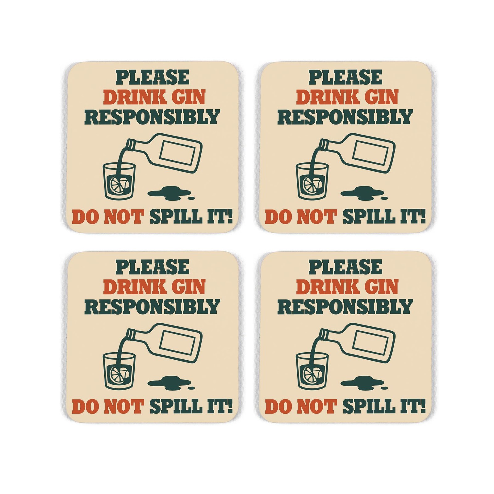 Drink Gin Responsibly Funny Drinks Coaster - Set of 4 Coasters Tableware Gift