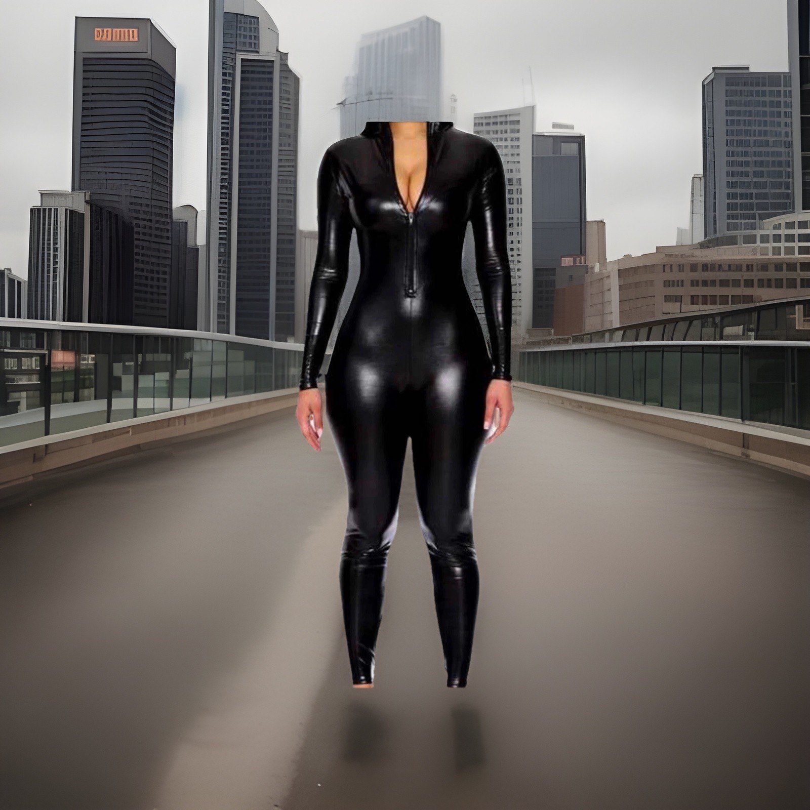 Women's PVC Leather Wetlook Nightclub Latex Catsuit Bodysuit Zipper Jumpsuit (M)