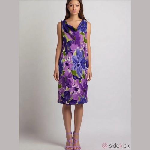 SL Fashions Watercolor Floral Garden Party Wedding Guest Midi Dress Sleeveless