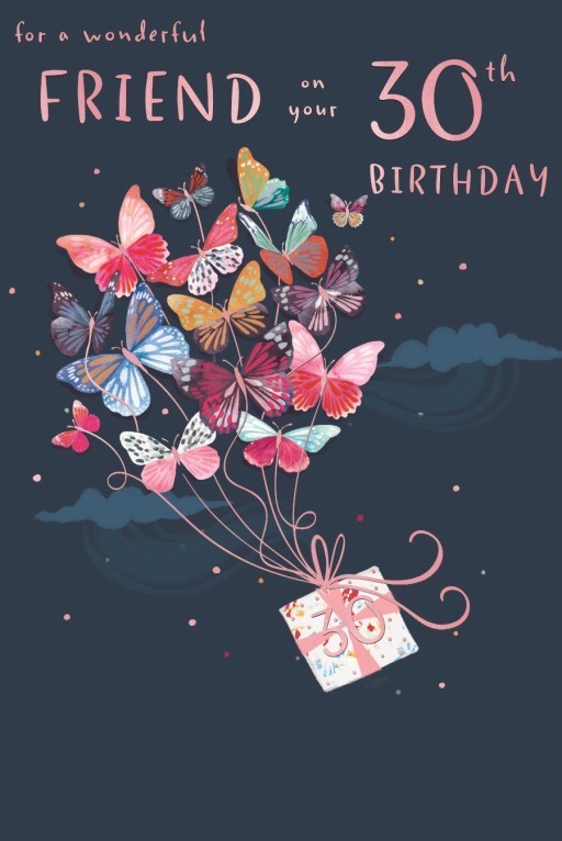 Birthday Card FRIEND 30th 30. *9 Inch Card. Gold foiling. Paper pages inside*.