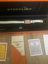 Stuhrling Ladies Watch W/interchangeable Bands Black/white Rectangular Shape 