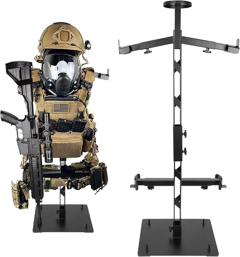 Tactical Gear Stand Helmet Vest Belt Display Rack, Heavy Duty Steel Vest Hanger