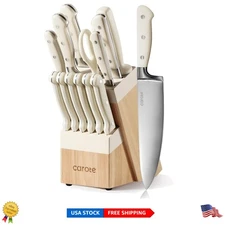 Dishwasher Safe 14-Piece Knife Set - Precision Forged with Stylish Cream Block