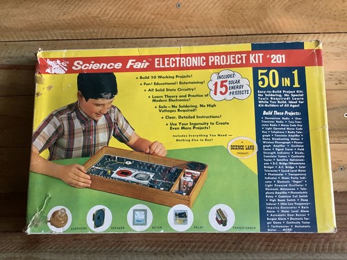 SCIENCE FAIR 50 in 1 ELECTRONIC PROJECT KIT 201 - VINTAGE ELECTRONIC KIT SOLAR - Picture 1 of 15