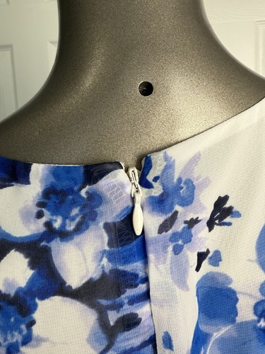 Eliza J size 14 white blue floral high-low maxi dress sash tie waist - Picture 12 of 14