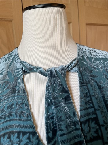Johnny Was Jade Mizar Sheer Velvet Floral Turquoise Tie Neck Shift Dress S RARE - Bild 3 von 22