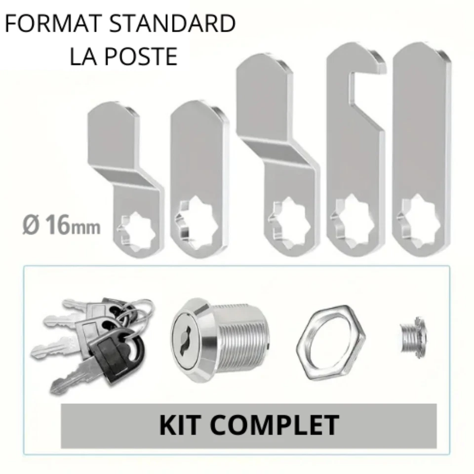 Serrure boîte aux lettres 16 mm + 4 clés Barillet batteuse kit complet standard - Photo 2/4