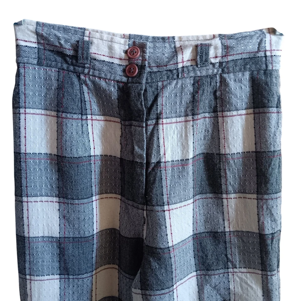 Pantalones de mujer vintage discoteca con fondo de campana talla 8 25x29 talle alto a cuadros años 70 Japón Foto 2 de 4