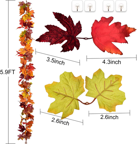 2 Pack Fall Garland Maple Leaf, 5.9Ft/Piece Hanging Vine Garland Artificial Autu - Picture 3 of 12