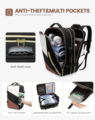 40L Flugzugelassene Handgepäck-Laptoptaschen mit Schloss + 3 Packwürfel Unisex - Bild 3 von 8