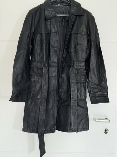 Chaqueta mujer abrigo media longitud imitación cuero de Biaggini talla 42 negro con cinturón - Imagen 3 de 10