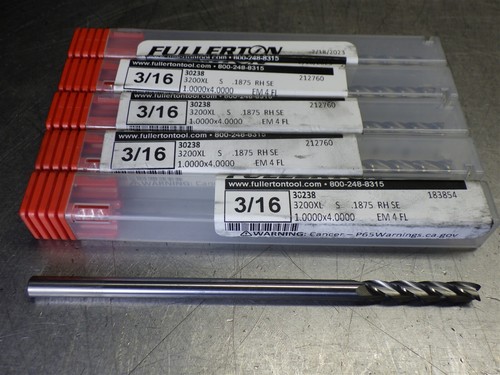5 NEW! Fullerton 3/16" Carbide Endmill 4F 1"LOC 4"OAL | 30238