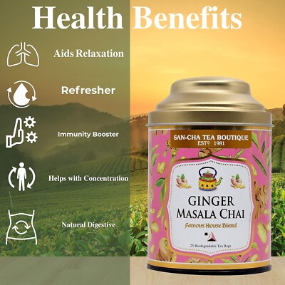 Sancha Tea Boutique, Ginger Masala Chai, 25 Tea Bags, Free Sancha Tea Boutique, Ginger Masala Chai, 25 Tea Bags, Free