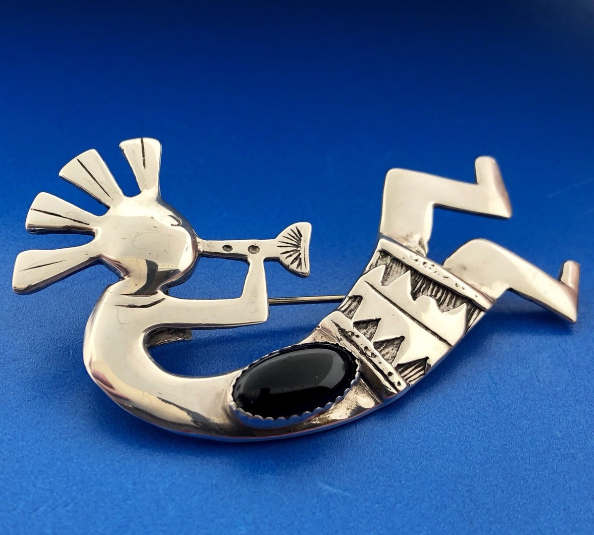 Vintage Hopi Raymond Kyasyousie Sterling Silver 925 Onyx Kokopelli 